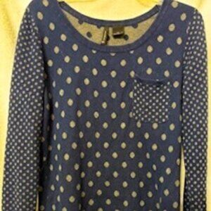 New Directions gently loved navy sweater with gray polka dots Size L